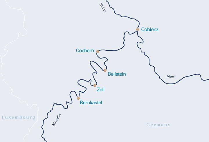 Moselin jokiristeilyn reittikartta. 