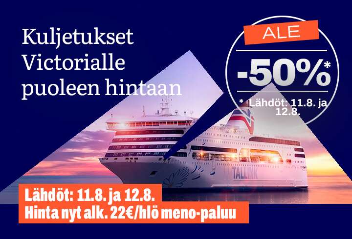 Victoria kuljetustarjous -50%.