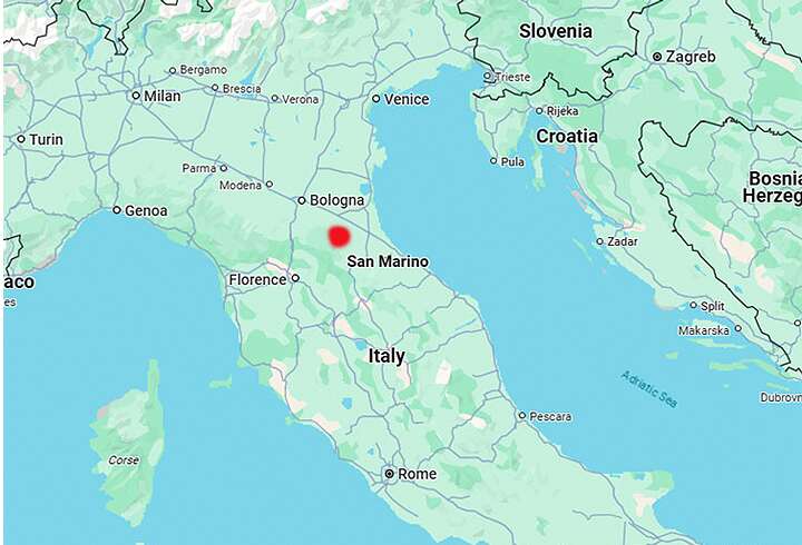 Emilia Romagnan sijainti kartalla.