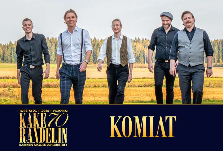 Kake Randelin 70 – Kaikkien aikojen juhlaristeilyllä esiintymässä Komiat.
