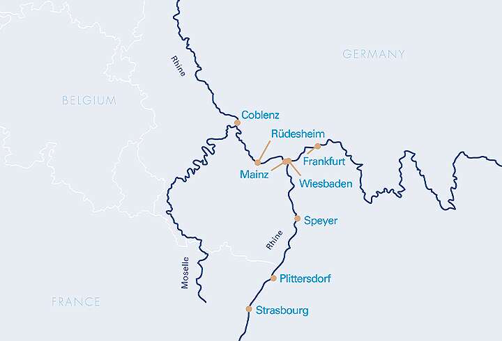 Reinin jokiristeilyn reittikartta. 
