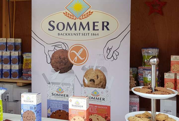 Gluteenittomia tuotteita Sasbachwaldenin joulumarkkinoilla. 