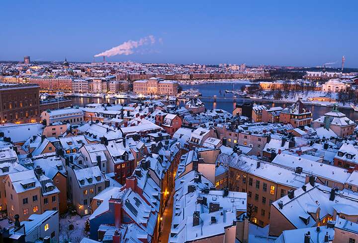 Ilmakuva jouluisesta Tukholmasta. 